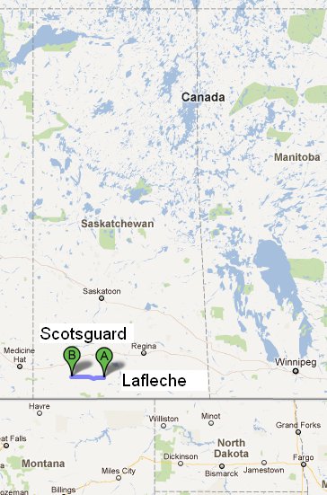 Map of Saskatchewan showing location of Lafleche